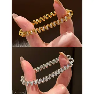 Shining spiral diamond tennis bracelet, gold and silver dual-color spiral spring design, hypoallergenic bracelet, fashionable and charming for girls