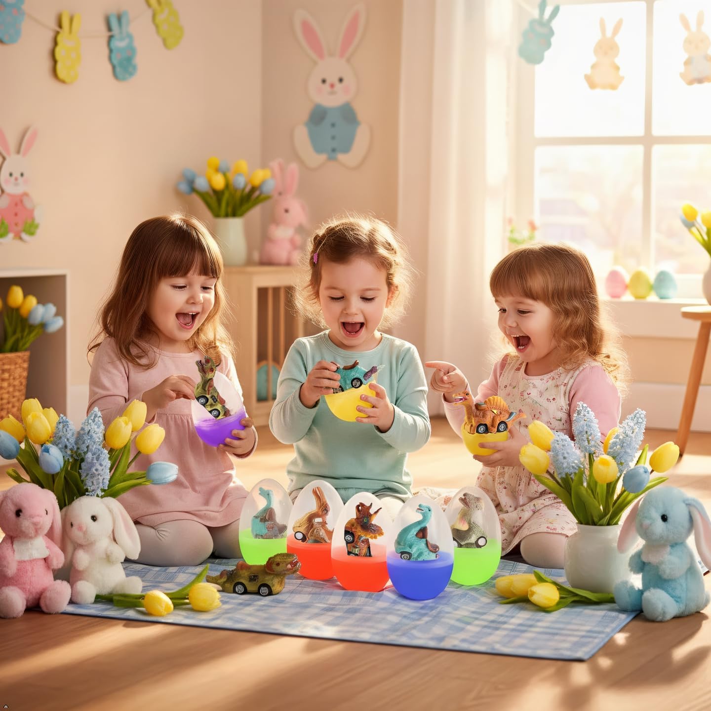 6 Pack Jumbo Easter Eggs with Dinosaur Pull Back Cars – Toys for Kids Boys & Toddlers, Easter Basket Stuffers, Party Favors, Egg Fillers Gift