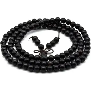Unisex Natural Ebony Buddhist Prayer Bead Necklace Bracelet Tibetan Prayer Mala Beaded 108 Wood Beads Black