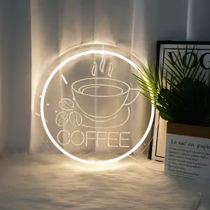 Transparent Coffee Neon Light Sign - Coffee Cup Design with Neon Lights for Coffee Shops and Cafés - Modern and Eye-catching Decor outdoorfun