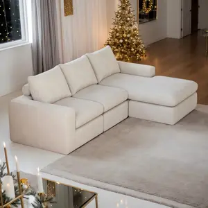Eyisean 99" Modular Sectional Sofa, L Shaped Modern Boneless Couch with Chaise & 3 Pillows, No Assembly Required, Corduroy Upholstered Cloud Couches for Living Room, Bedroom