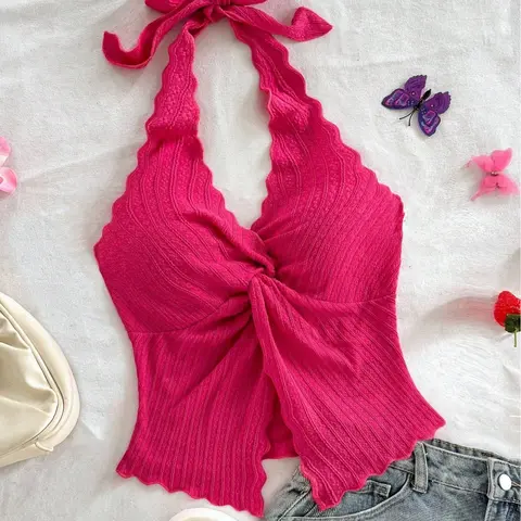 New Spring & Summer Cute & Sweet Design! Women's Halter Neck Sleeveless Crop Top, Sleeveless Cropped, Slim Fit & Stylish Simple, perfect for work, home, daily casual, parties, dates and various occasions