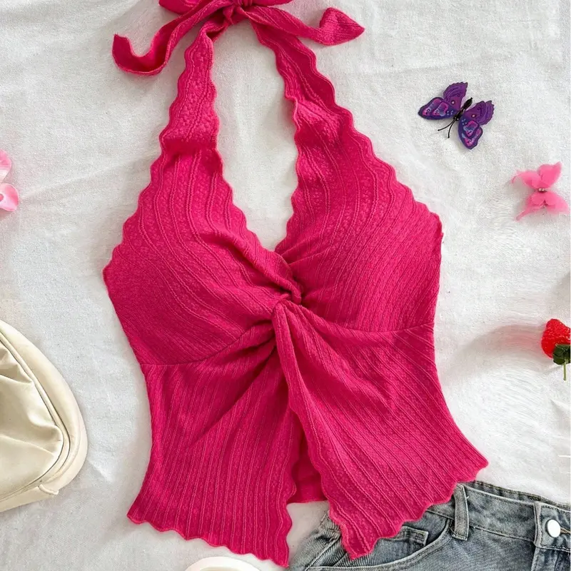 New Spring & Summer Cute & Sweet Design! Women's Halter Neck Sleeveless Crop Top, Sleeveless Cropped, Slim Fit & Stylish Simple, perfect for work, home, daily casual, parties, dates and various occasions