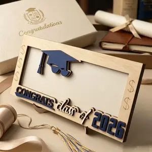 Graduation Memory Frame 2026, Graduation Keepsake Photo Holder, Class of 2026 Wooden Graduation Display Frame, Graduation Sentiment Holder Plaque for High School & College Graduates