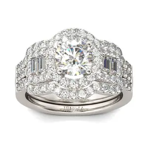Jeulia 2 Carat Engagement Halo Rings for Women Sterling Silver Round Cut Bridal Set Cubic Zirconia Wedding Diamond Band Rings Promise Anniversary Rings for Her