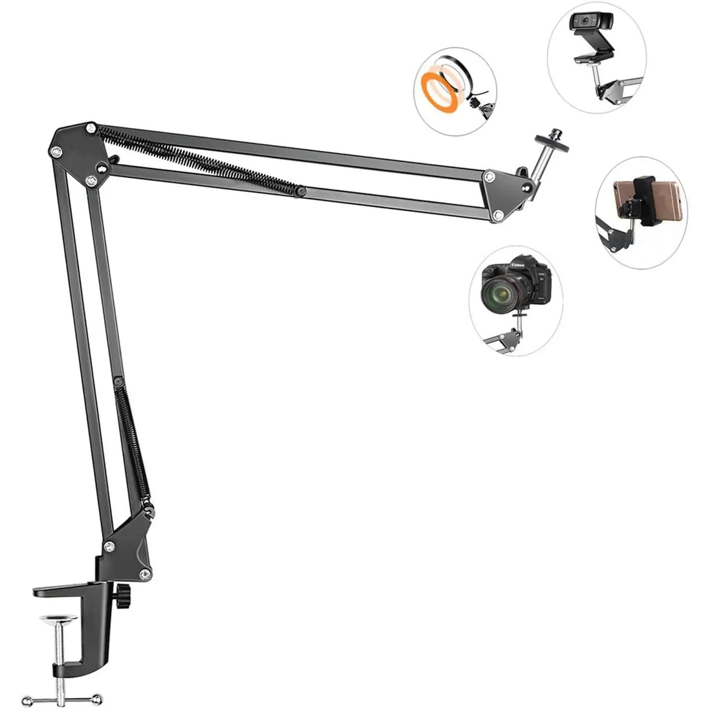 Overhead Tripod Mount for Camera Webcam Ring Light, Flexible Over  Arm for  with Phone Holder and Ball , Table Stand Accessory for Phone Video Recording Live Stream