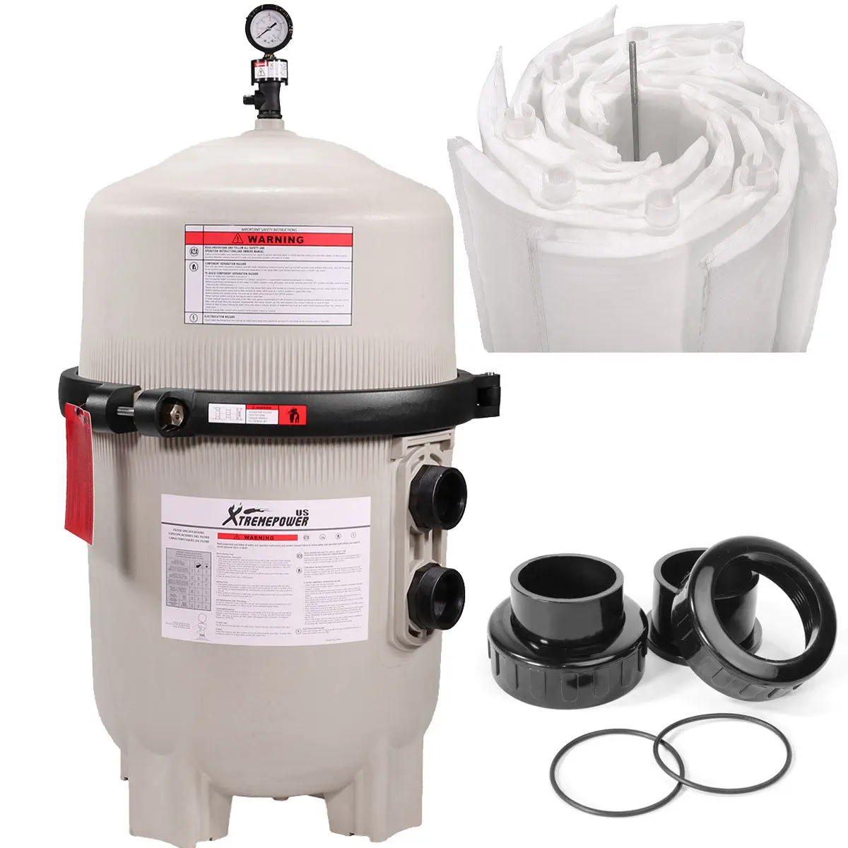 XtremepowerUS DE In-Ground Pool Cleaning Filter, 48 sq ft, 96 GPM High Flow Rate, Durable Copolymer Frame, Includes Fittings, 23x21x41.5 in for Larger Pools, Pool Cleaning Filters