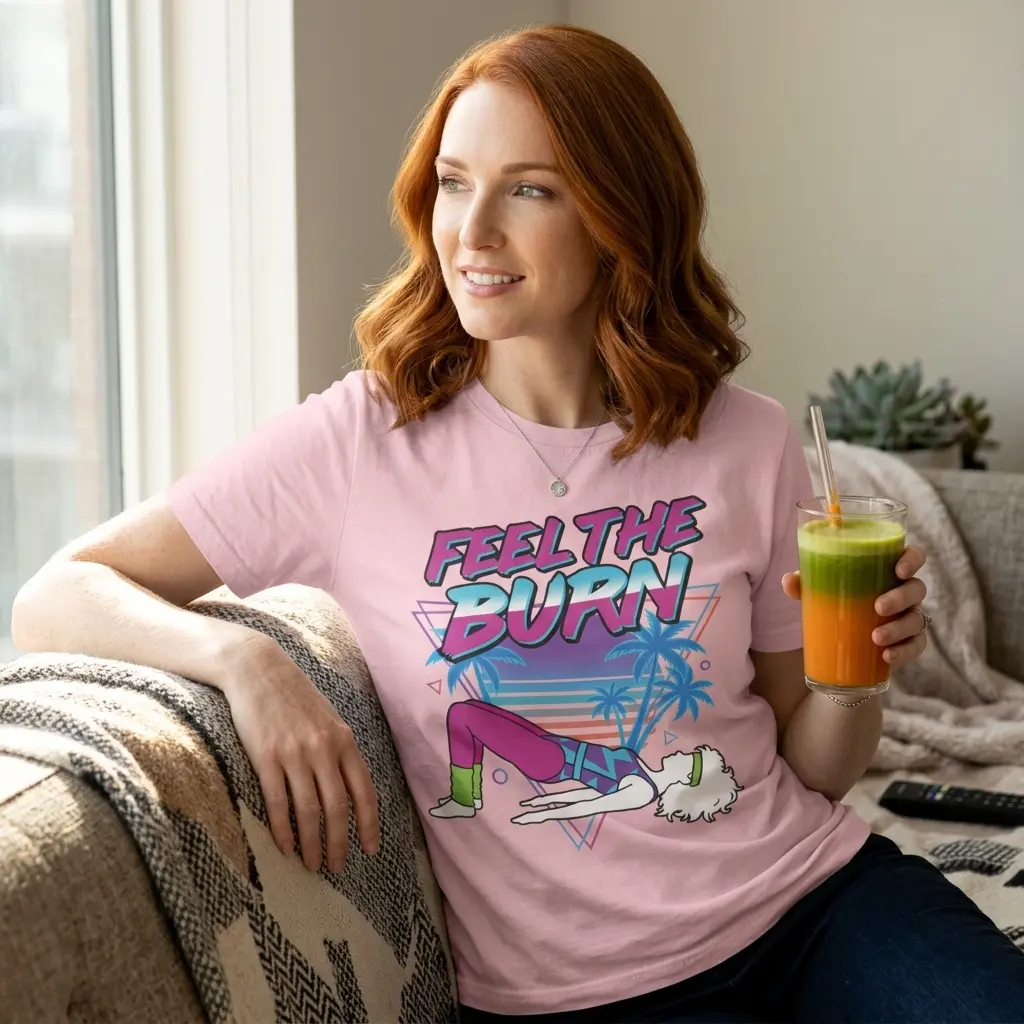 Feel the Burn Neon 80s Aerobics Graphic Tee | Retro Workout Shirt Women