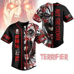 Terrifier Inspired Baseball Jersey Art The Clown Horror Movie Fan Shirt Halloween Outfit Tee