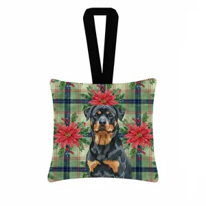 Carolines Treasures WDK8787PO3 3.5 x 3.5 in. Rottweiler Christmas Poinsettias Hanging Square Fabric Ornament