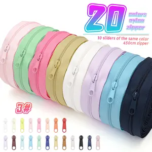 4.5m Zipper Set with 10 Matching Zipper Heads, Multi-Color #3 Chain, Adjustable Length, Ideal for Clothing, Bags, Home Textiles