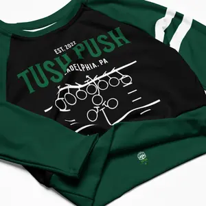 Tush Push™ Raglan Sports Crop Top, Women's Game Day Fashion Shirt, Sports Strip Sleeves
