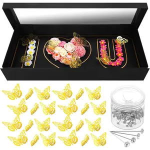 Mother's Day Box  I Love U Empty Flower Cardboard Letter Shaped Fillable Box with  Insert 24  Butterfly 100 Bouquet Pins for Mom Wedding Decoration Birthday Presents DIY Craft