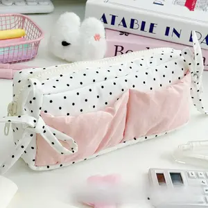 Bag Large Capacity Cute Snow-white Polka Dot Student Pencil Box Makeup Storage Bags Heart-shaped Bow Design Stationery Stationery Supplies