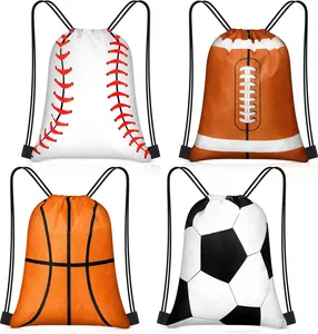 24 Pcs Drawstring Bags Set Bulk 12 x 10 Inch Waterproof Beach Bag for Soccer Baseball Basketball Football Gift Party (Sport Style)