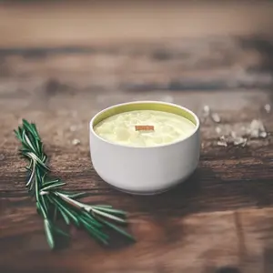 Sea Salt and Rosemary Crystal Intention Candle White Agate Wooden Wick