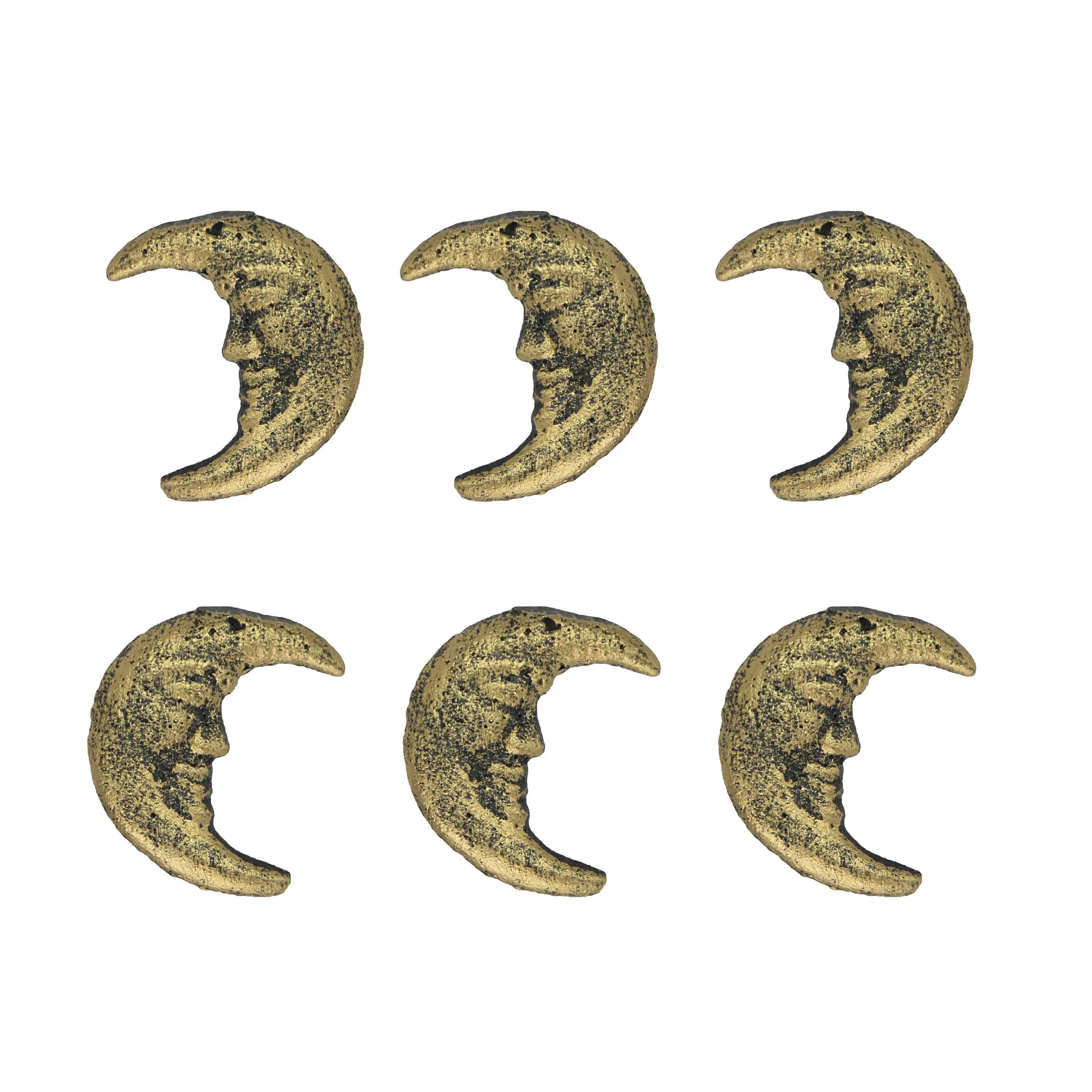 Set of 6 Cast Iron Crescent Moon Face Cast Iron Drawer Pulls Cabinet Knobs