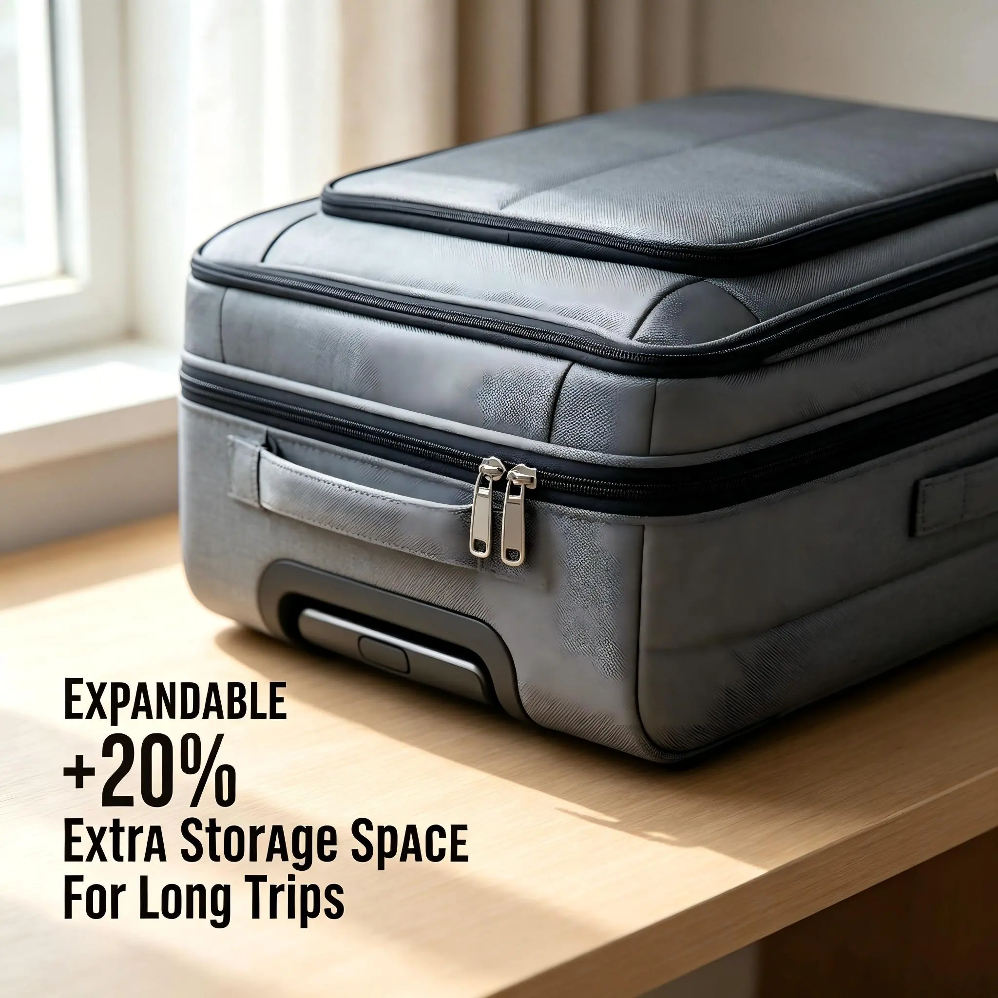Soft-Sided Luggage Set, 3-Piece Gray Oxford Fabric Suitcases with Matching Cabin Bag, Expandable with Spinner Wheels & Combination Lock Set, Reinforced Zipper, Unisex, Business Trip, 4 Wheels 360 Rotation, Expandable Luggage Sets, Reinforced Zips