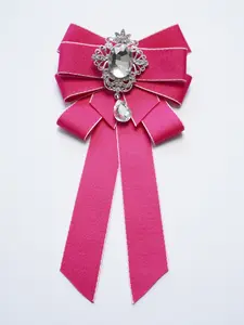 Elegant Satin Bow Tie with Rhinestones, Solid Pattern Regular Width, Perfect for Parties and Performances, High-End Accessory