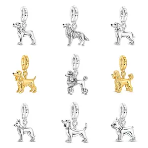MULA 925 Silver-plated Dog Pendant – French Bulldog, Dachshund, Poodle, Golden Retriever, German Shepherd, etc., 14K gold-plated pet commemorative jewelry, a gift for dog lovers, compatible with Pandora bracelets.