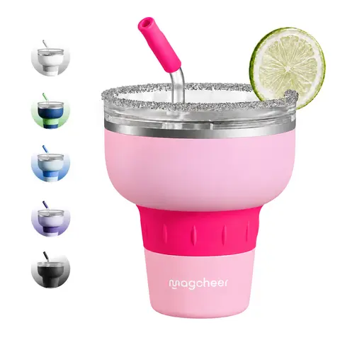 Magcheer 16 oz Cocktail Tumbler with Lid and Straw - Stainless Steel Insulated Margarita Tumbler - 320° Sippable Stemless Wine Cup for Party