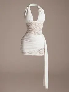 Spring Floral Lace Splicing Deep V-Neck Backless Dress,Graduation Dress. Summer Rave Festival Outfits Spring Floral Lace Splicing Deep V-Neck Backless Dress,Graduation Dress. Summer Rave Festival Outfits