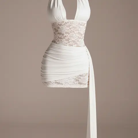 DealsForYouDays Summer Floral Lace Splicing Deep V-Neck Backless Dress,Graduation Dress. Summer Rave Festival Outfits