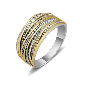 Aprilery Two-Tone Crossover Statement Ring for Women | Chunky Wide Band Fashion Jewelry for Index Finger