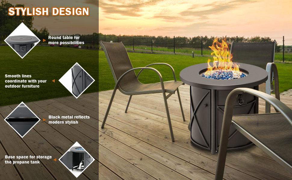 BALI OUTDOORS 28''-42'' Gas Fire Pit Table – 50,000 BTU Propane Fire Column with Blue Glass Stones for Patio & Garden