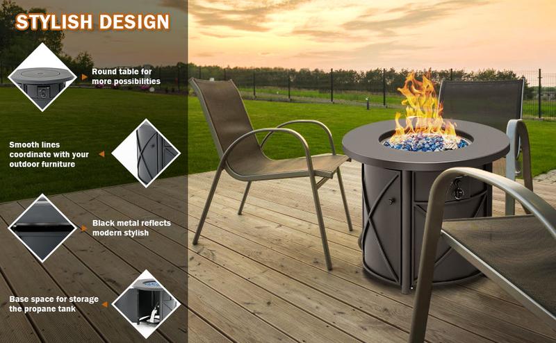 BALI OUTDOORS 28''-42'' Gas Fire Pit Table – 50,000 BTU Propane Fire Column with Blue Glass Stones for Patio & Garden BALI OUTDOORS 28''-42'' Gas Fire Pit Table – 50,000 BTU Propane Fire Column with Blue Glass Stones for Patio & Garden