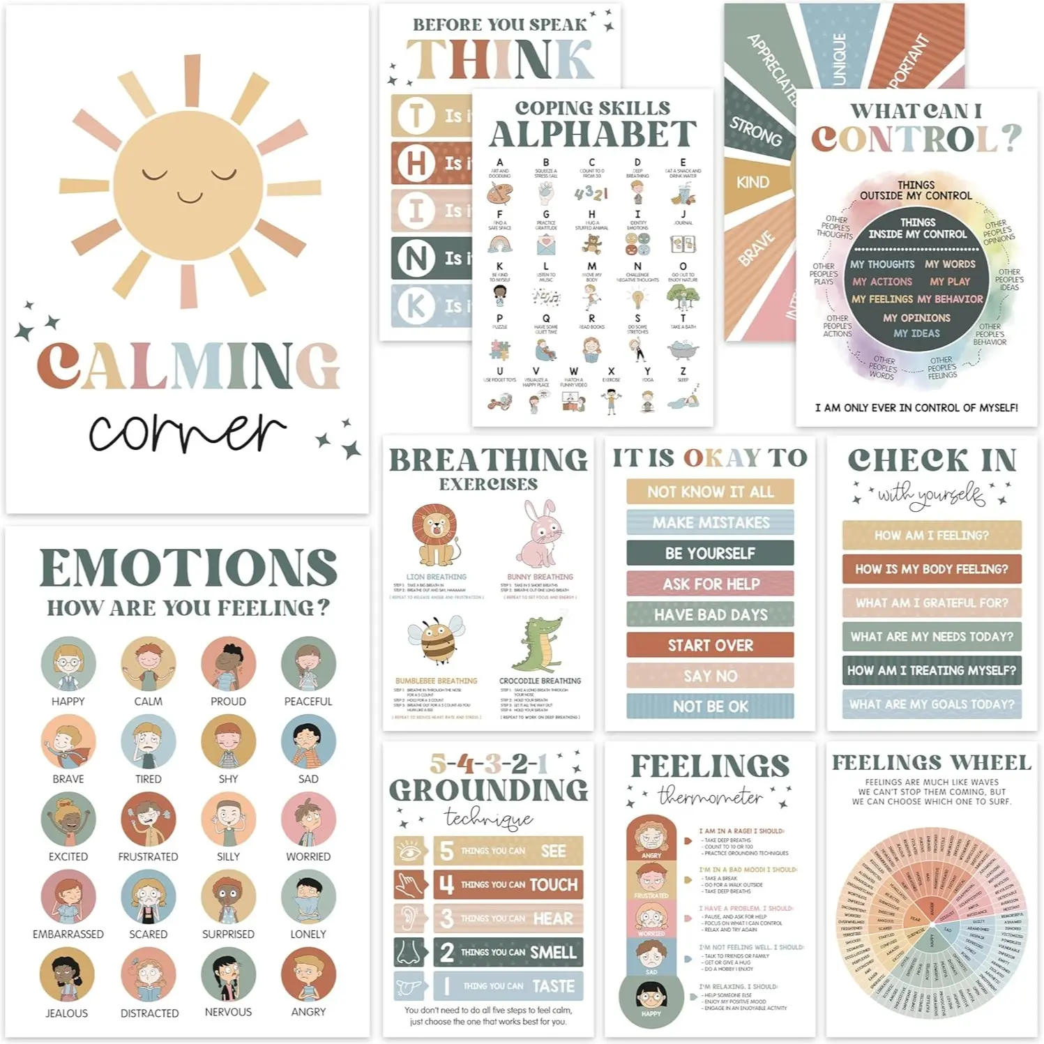 12 retro calming posters (10x14 inches)