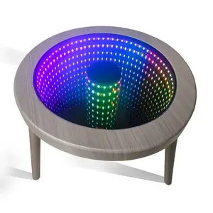 1pc coffee table with  round LED Infinity  Mirror, 3D Infinite Abyss Effect, Lighting Can Be Controlled By Remote Control, Voice Control, App, Round Coffee Table For Living Room And Game Room