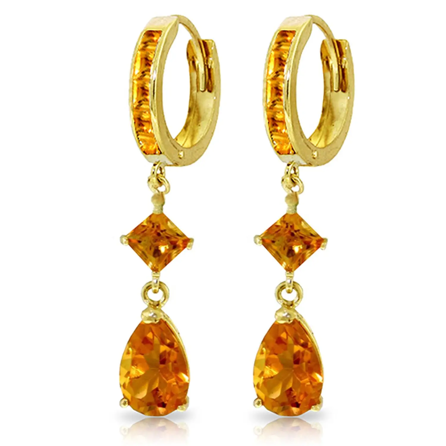 5.62 Carat 14k Solid Gold Huggie Earrings Dangling Citrine