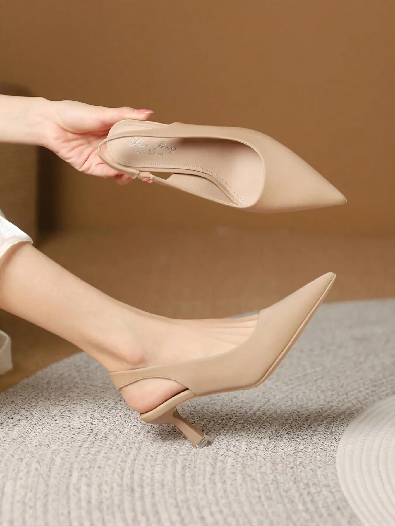 Korean Style Fashion Pointed Toe High Heels, Back Strap Single Shoe for Daily Commute, Interview Work, Women's Stylish Elegant Classy Minimalist Stilettos, PU Leather, Medium Width