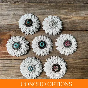 White Daisy Leather Flowers - 1" Crystal Conchos - Options