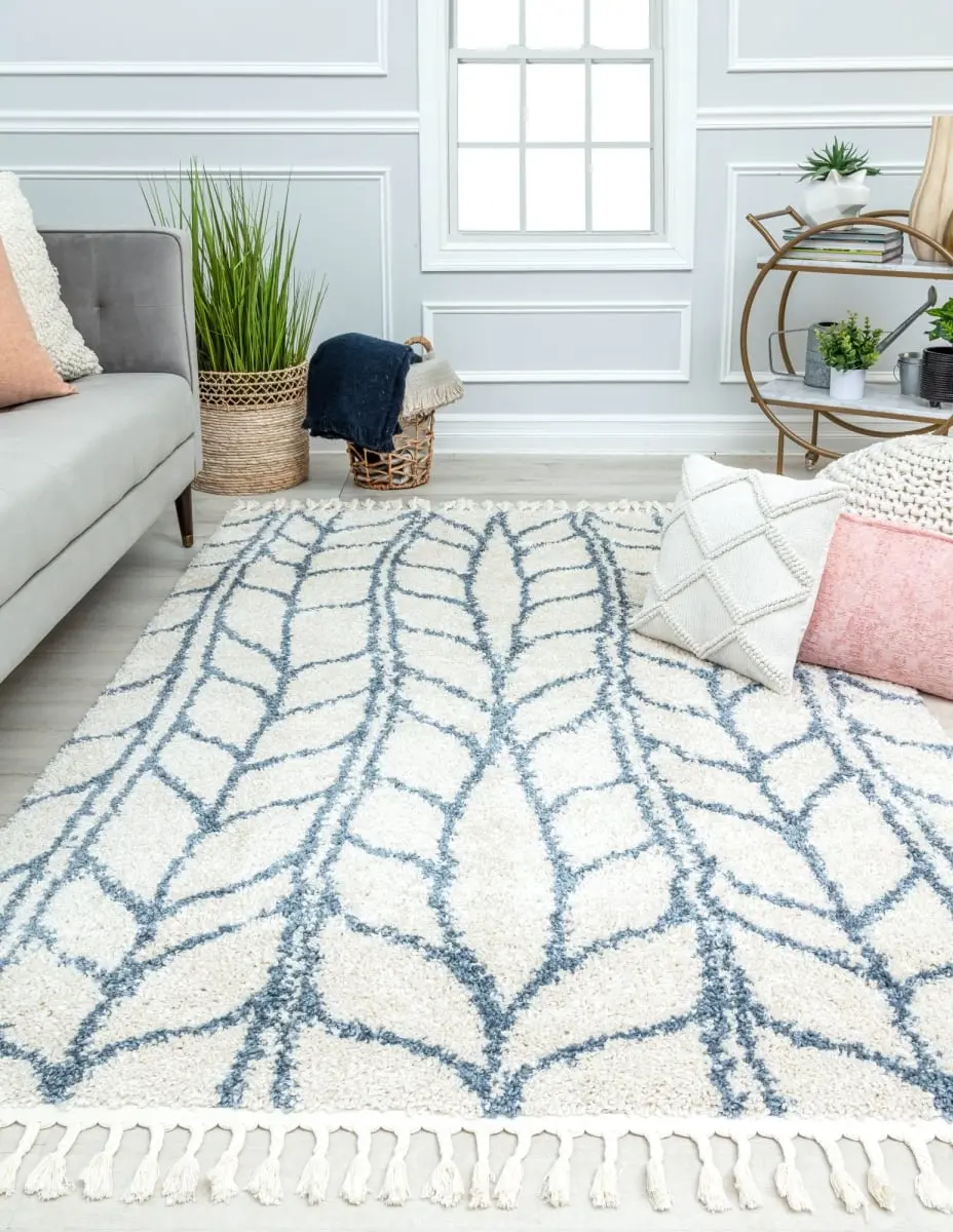212 MAIN CosmoLiving RA32575 Rectangular Geometric Area Rug (2ft6in x 4ft) - Shag Pile Cloud Vine Print, Soft Texture, Indoor Use, Living Room Decor, Geometric Area Rugs, Rectangular Rug