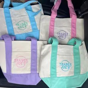 LAST SET Trader Joe’s Mini Pastel Canvas Tote Bag NEW setReady to shipping