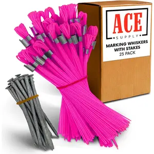 25 Pack Durable Marking Whisker Set with Stakes, Can Be Used as Ground Markers, Construction Markers or Trail Markers