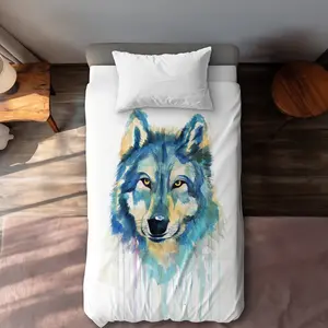 360 Stand Twin Extra Long Decorative Duvet Cover Set - Nature-Inspired Wolf Print, Modern Wildlife Watercolor Design, Microfiber Face, Machine Washable Bedroom Bedding Set Home Textile