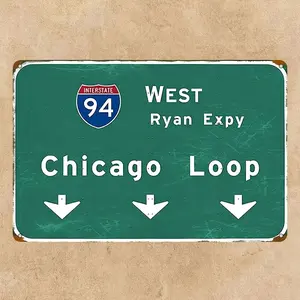 Vintage Chicago Loop Metal Sign 8X12 Inches - Retro Interstate 94 Highway Sign, Unframed Wall Art Suitable for Home, Bar, Café, And Garage Decor, Metal Outdoor Decoration.