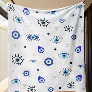 Evil Eye Theme Flannel Blanket, Mystical Style Home Decor, Sofa Cover Throw, Warm Bed Blanket for Bedroom, Cozy and Comfortable, Mysterious Aesthetic, Durable, Versatile Use