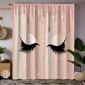 Girls' Luxury Glitter Eyelash Print Curtains, Long Vertical Dual-Sided Light Blocking Drapes for Bedroom Makeup Room Party Use