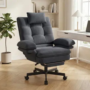 Ergonomic Office Chair with Adjustable Headrest,135° Reclining Swivel Velvet Criss Cross Chair with Wheels & Foot Rest ,  Swivel Caster, Height & Angle Adjustable, Plush Cushion, Home/Desk Chair for Work and Relaxatio