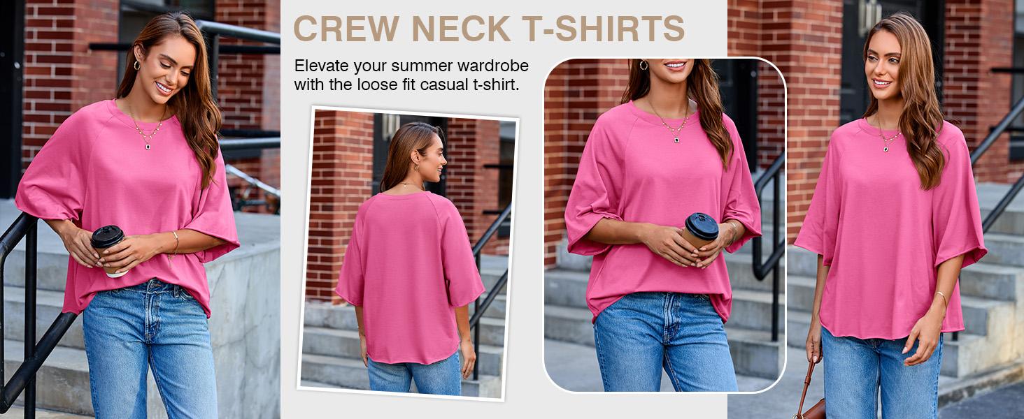 Tankaneo Womens Oversized Half Sleeve T-Shirts Trendy Casual Loose Fit Tops Summer Crew Neck Baggy Shirts Tankaneo Womens Oversized Half Sleeve T-Shirts Trendy Casual Loose Fit Tops Summer Crew Neck Baggy Shirts