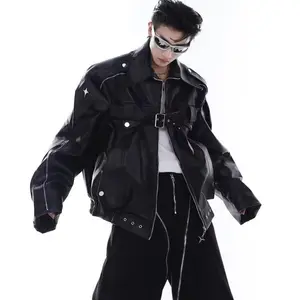 American Heavyweight Deconstructed Leather Jacket High Street Motorcycle Clothing Men's Casual Loose Fit Fashionable Top original red