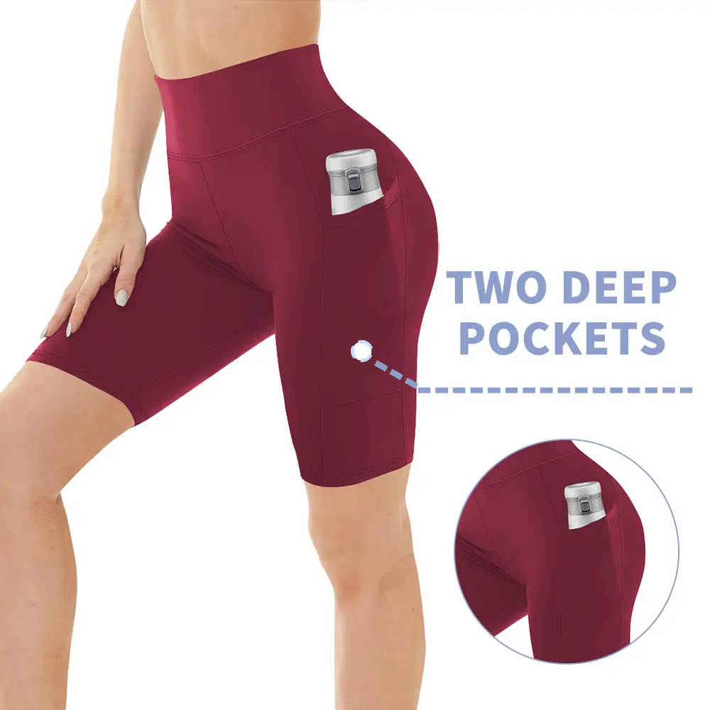 Wine Red   Pocket Style Yoga Shorts