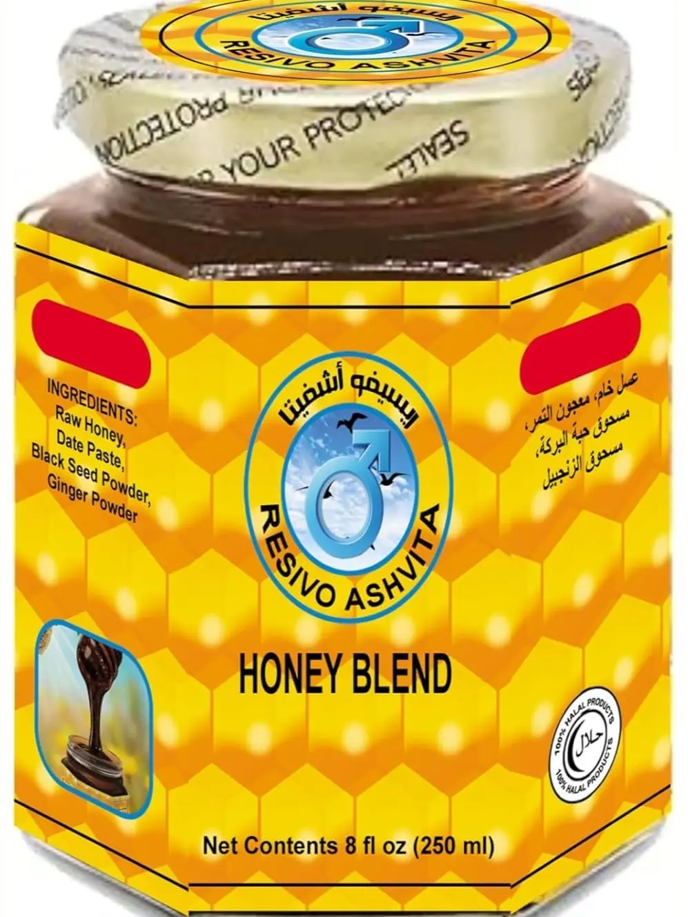 Go Long Ve Lejos Special edition Resivo Ashvita Energy Support Men – 8Oz Date Paste – Sidr Honey with Pecan Nuts, Ginger Extract – Black Seed – Delicious and Savory