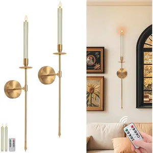 Candle Holder Wall Sconces Set of 2 with  Operated Candles and Remote Control, Wall Sconces  Decor,  Candles Candle Sticks Holder with Flameless Flickering Taper Timer