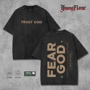 Men's Trust God Fear God Tshirt - Everyday Retro Vintage Acid Wash Oversized Breathable Minimalist Christian Streetwear with Graphics loose fit summer casual shirt