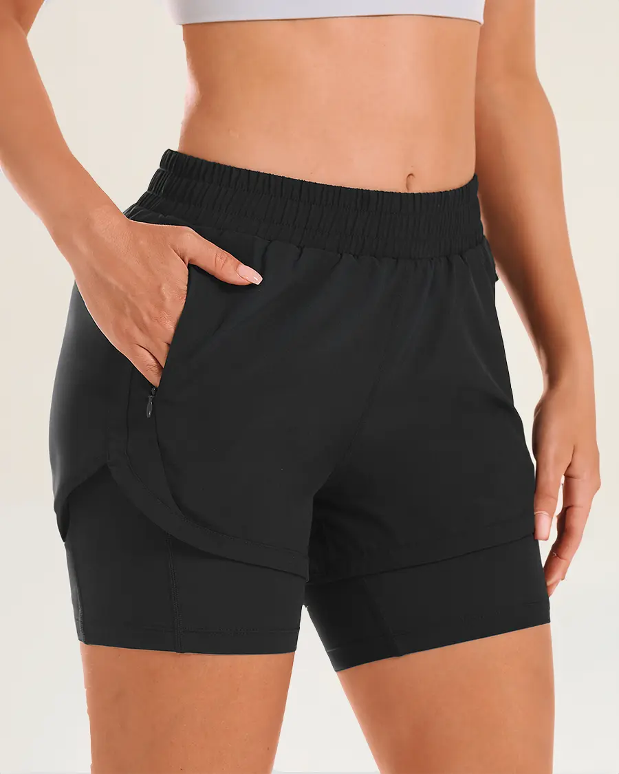 FlexRun 2 in 1 Women's Sports Shorts, Anti-Chafing, Athletic Fitted, Built-In Liner, Breathable Running Shorts for Sports & Outdoor Activities, Anti-Chafing Women's Sports Shorts, Athletic Fitted Women's Sports Shorts